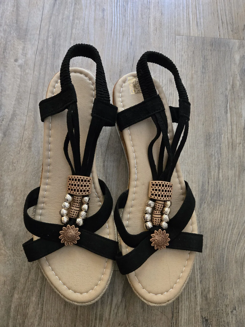 Black Beaded Slingback Sandals - Women's Casual Comfort